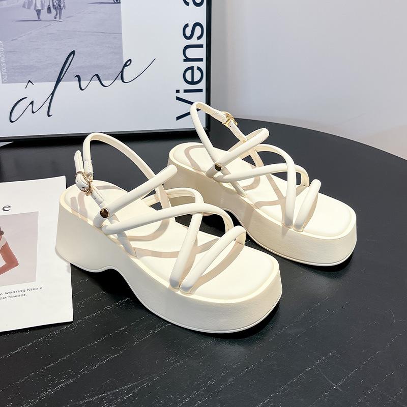 

Женские босоножки на платформе весна и лето новая уличная обувь на танкетке римские сандалии подошва маффин фея ветер пляжный отпуск крутые шлепанцы женщина 40