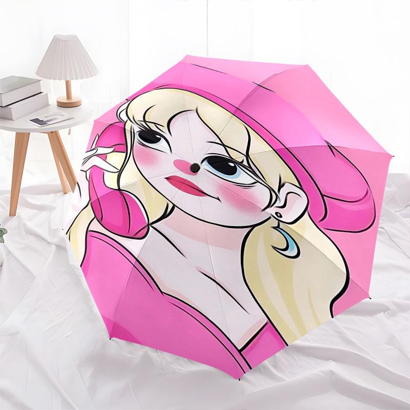 1pc pink phone Automatic Folding Umbrella - Compact 8-Rib Design, Durable Plastic & Iron1361L