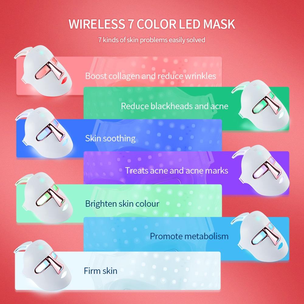 7 Colors Face Wireless LED Mask Photon Facal Beauty Mask Skin Rejuvenation Anti Acne Repair Skin Tightening Anti Aging Skin Care