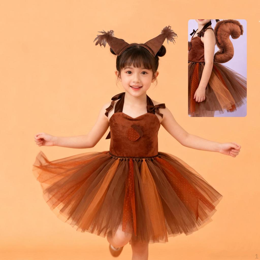 Girls Squirrel Cosplay Dress Tutu Skirt Adjustable Neck