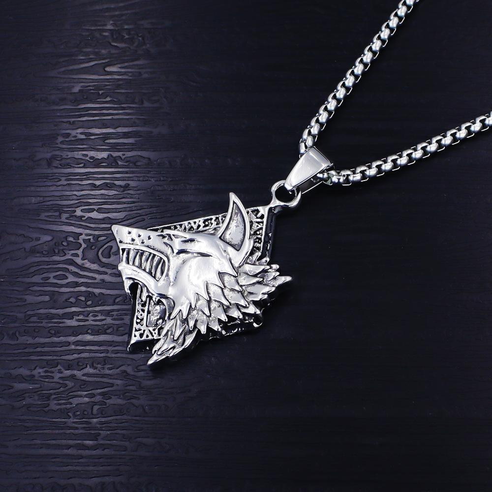 Necklace Wolf Head Retro Punk Men Viking Wolf Fashion Hip Hop Pendant