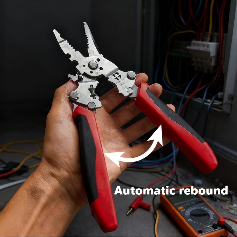 Space Saving Foldable Electrician Pliers Tool With Illumination For Wire Stripping Cutting And Crimping In Low Light