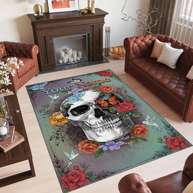 Gothic Theme Crystal Velvet Floor Rug Personalized Custom Name Text Warm Carpet Home Decoration