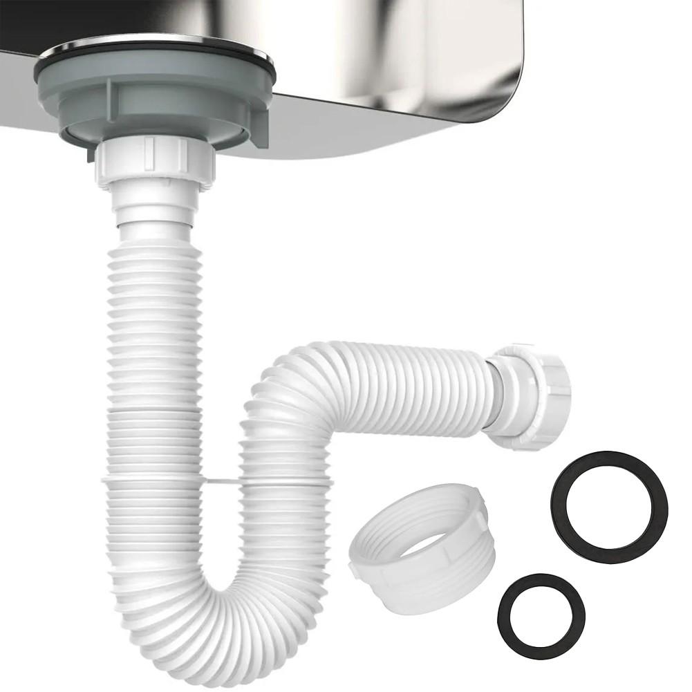 Sleek White Flexible Sink Drain Pipe Kit 112 inch for Kitchen Renovations