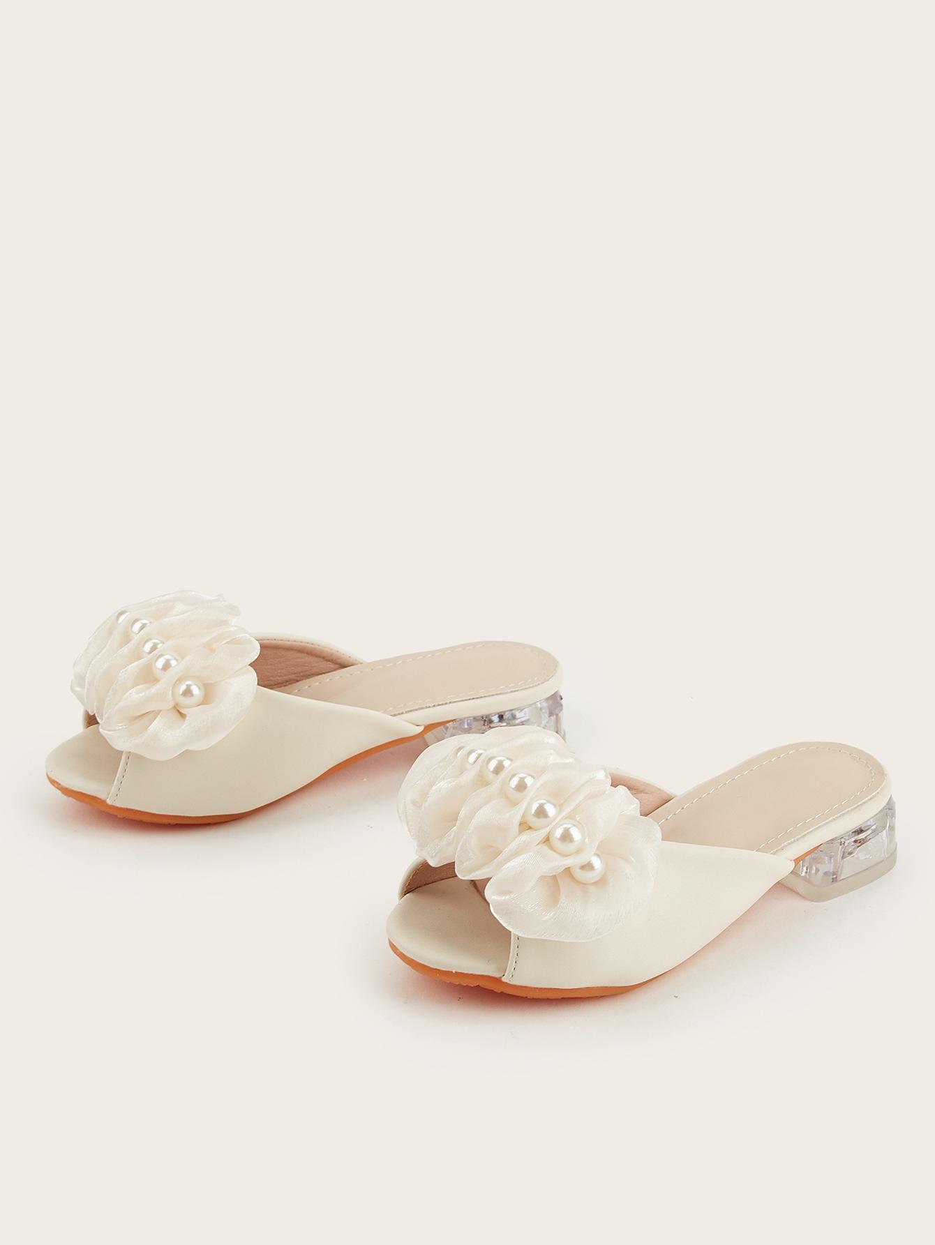 Girls  Spring 2026 Chunky Heel Slippers with Floral Pearl Design 34
