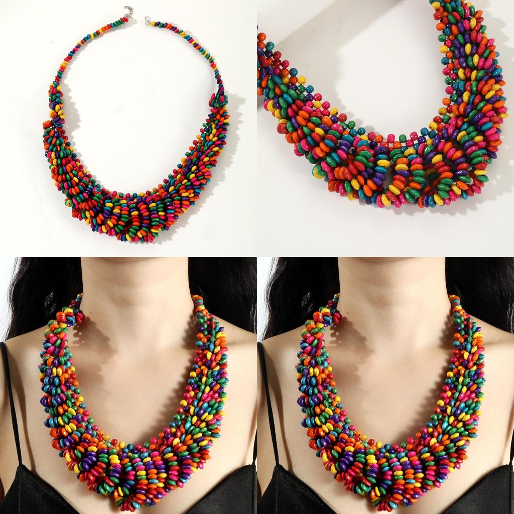 Creative Colored Wooden Bead Woven Necklace Neck Accessories For Casual Daily Use