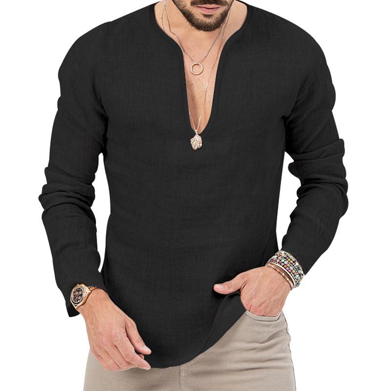Men's Deep V-neck Shirt Europe and The United States Solid Color Tops Sports Men's T-shirt