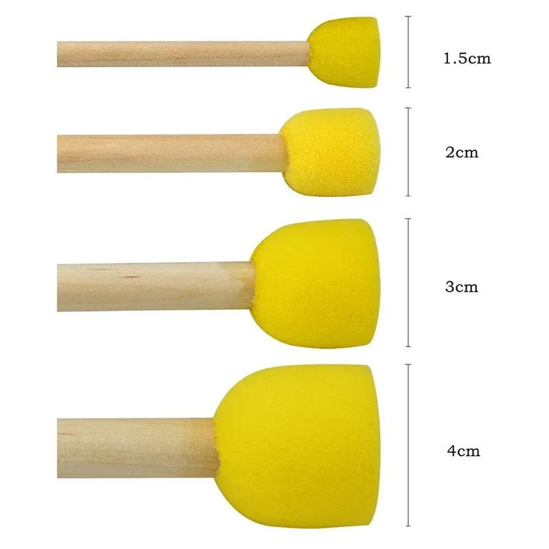 Round Sponges Brush Sponge Paint Brushes Wooden Handle Children Drawing Sponge Rod Brushes Pottery Clay Sculpture Modeling Tool