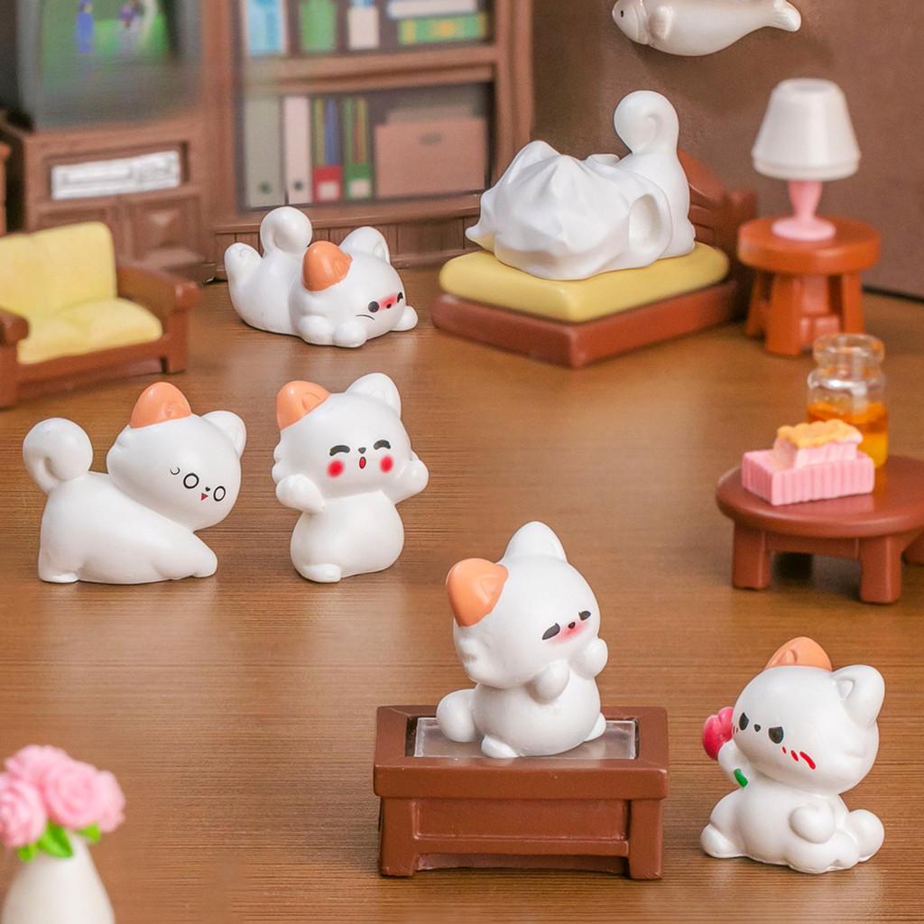 7Pcs/set Cartoon Pet Cat Miniatures Resin Animal Ornaments Fairy Garden Decoration Micro Landscape