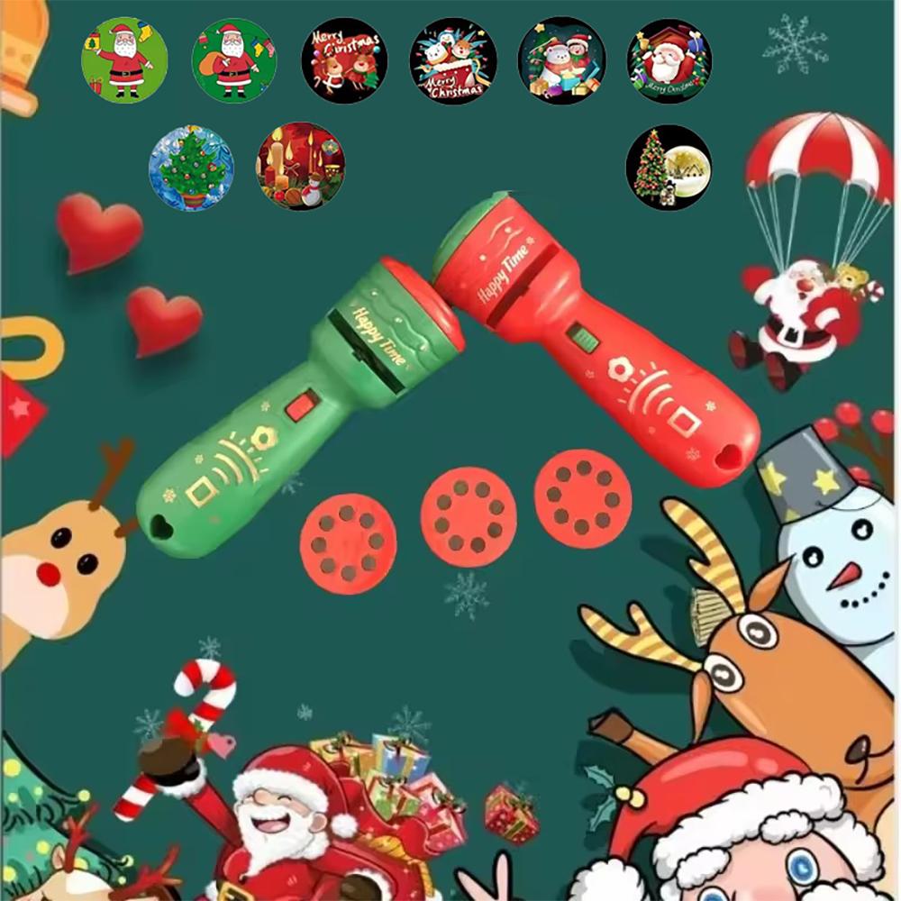 Fun Cartoon Santa Projector Flashlight Luminous Toy Kids Early Education Light Up Pattern Flashlight Baby Puzzle Christmas Gifts