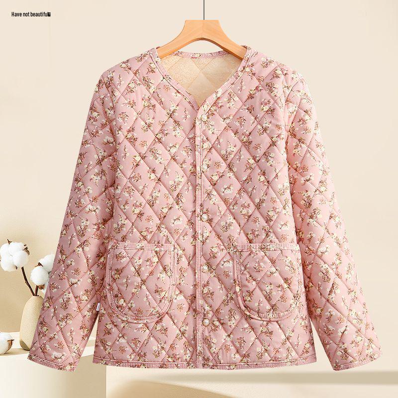 2025 Autumn/Winter Plus Velvet Thickened Cotton Jacket for Middle-Aged & Elderly Women – Warm Padded Outerwear