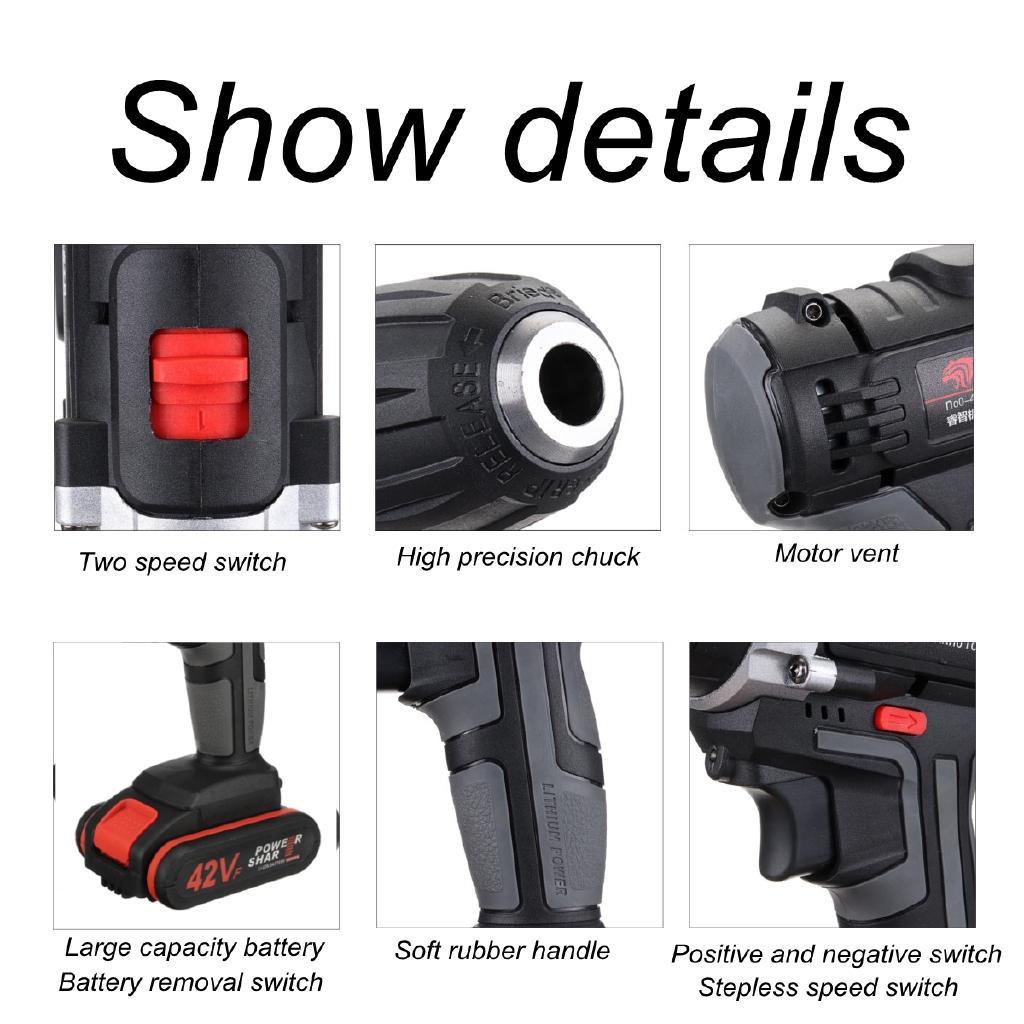 25+1 Torque 1/2pcs LI-ION Battery Dual Speed Brushless Cordless Electric Impact Drill LED Light 190mm*200mm