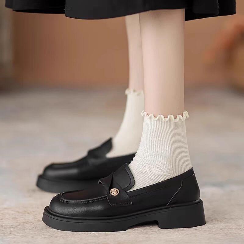 Gold coin women's spring and autumn new thick-soled thick-heeled single shoes and small leather shoes