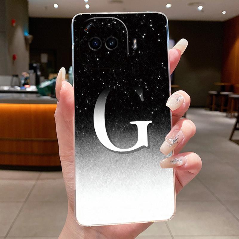 Anti-scratch Phone Case For Vivo iQOO Z11 Turbo Jelly Clear TPU Soft Casing Lucky Initial Letter With Flower Couple Shell