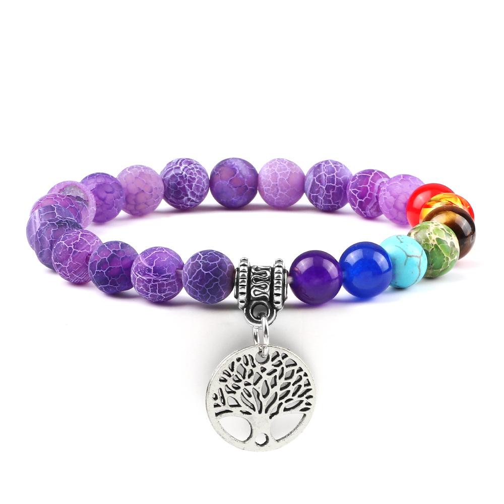 European & American Cross-Border E-commerce Creative 8mm Bead Bracelet with Volcanic Lava & Wooden Beads featuring an Alloy Tree of Life Pendant.