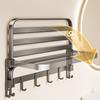 Towel Rack Foldable Wall Mounted Space Aluminum Towel Rail with Hooks Black Matte Finish Durable Rust-Resistant Bathroom Storage