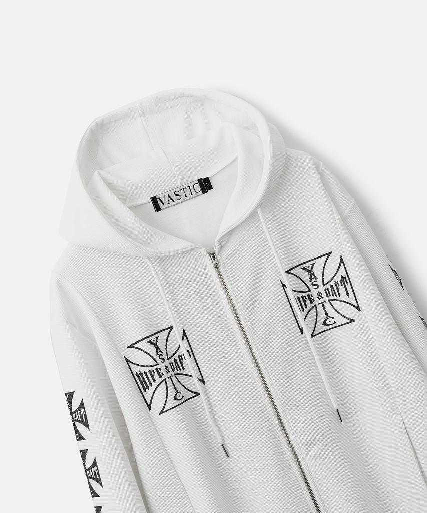 Vastic Cross Logo Zip-Up Hoodie_White