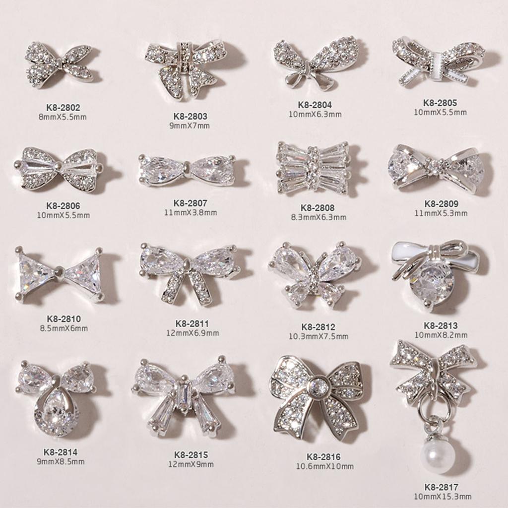 Bow Nail Zircon Diamonds Metal Charms Gems Stones for DIY Nail Art Decorations