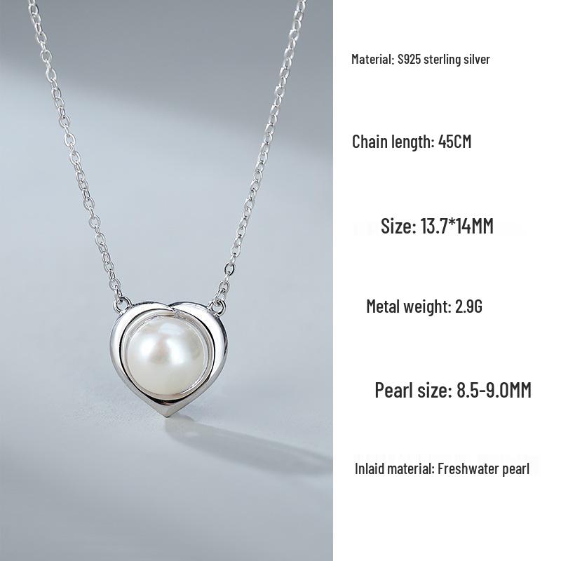 S925 Sterling Silver Heart Necklace with Freshwater Pearl, Versatile Clavicle Chain for Women - Perfect Valentine's Day Gift