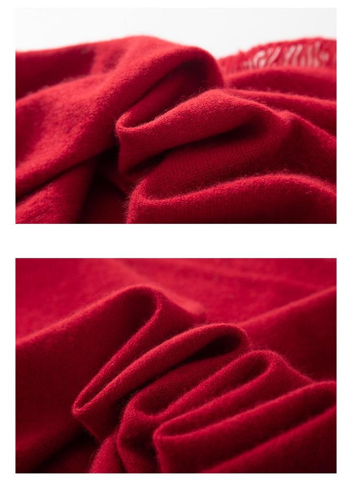 Women's 100% Cashmere Scarf - Soft, Warm, Elegant Knit with Tassels for Autumn and Winter.