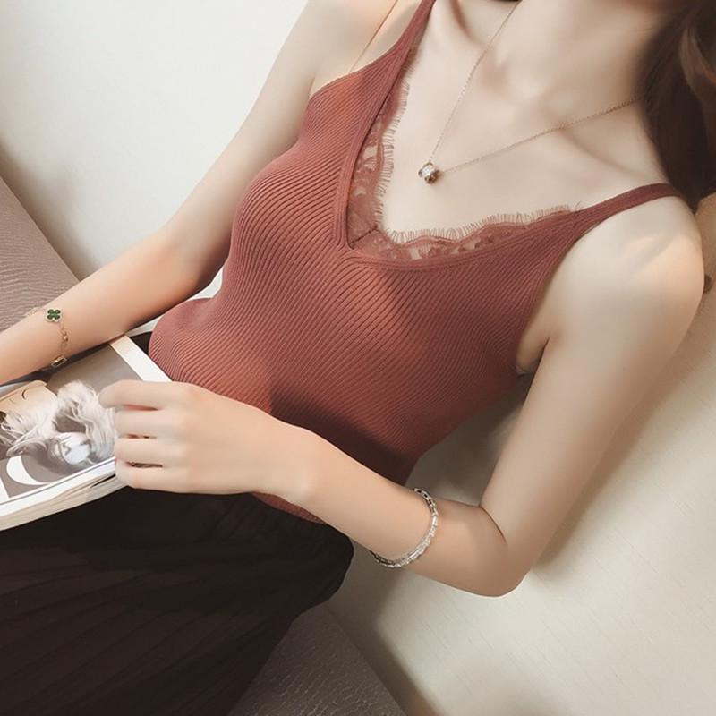 Trendy Spring Crochet Lace V-Neck Camisole Vest - Women s Slim Fit Knit Outerwear Top Gray