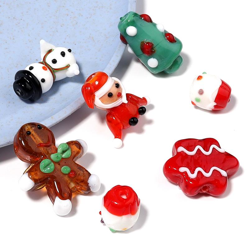2pcs/lot Colorful Christmas Lampwork Beads Cute Santa Claus Snowman Elk Glass Beads For DIY Handmade Bracelet Christmas Gift