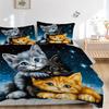 3pcs Three Cute Kittens Under a Starry Night Sky Pattern Bedding Three-Piece Set, This Printed Bedding Set Is Soft and Comfortable