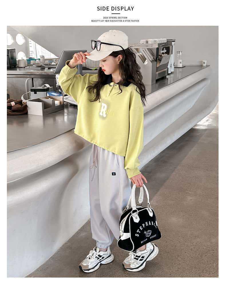 Girls' Versatile Black Sweatpants - Spring/Autumn Style, Loose Fit Casual Pants for Middle and Big Kids