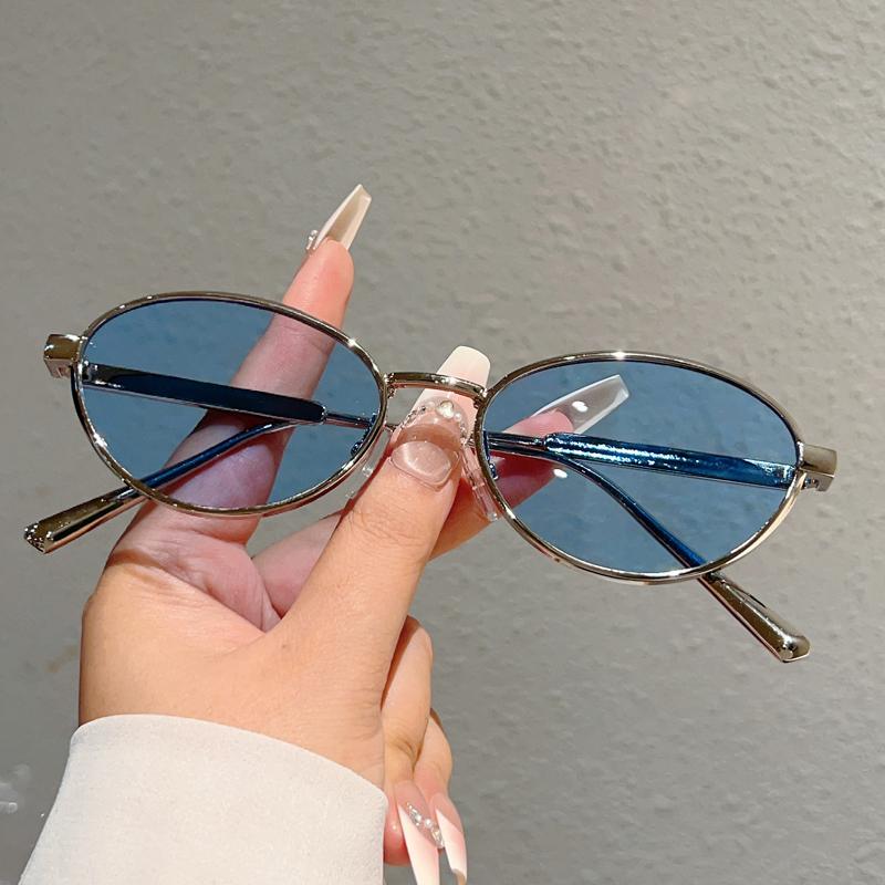 KAMMPT Vintage Oval Sunglasses New in Fashion Metal Rim Casual Shades Women Trendy Luxury Brand Design Outdoor Decor Sun Glasses
