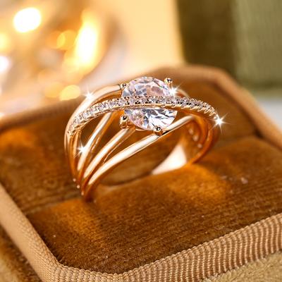 Exquisite Cross Hollow White Zircon Rings for Women Bridal Wedding Rings Shiny Gold Color CZ Fashion Jewelry
