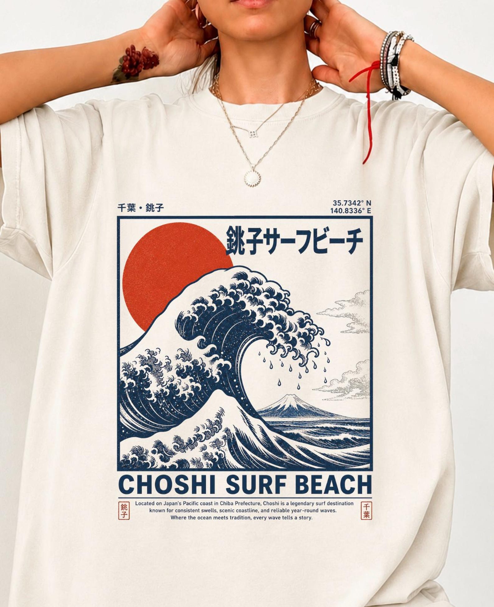 Japanese Wave Shirt, Retro Japanese Surf T-Shirt, Great Wave Graphic Tee, Vintage Japan Beach Shirt, Choshi Surf Beach M