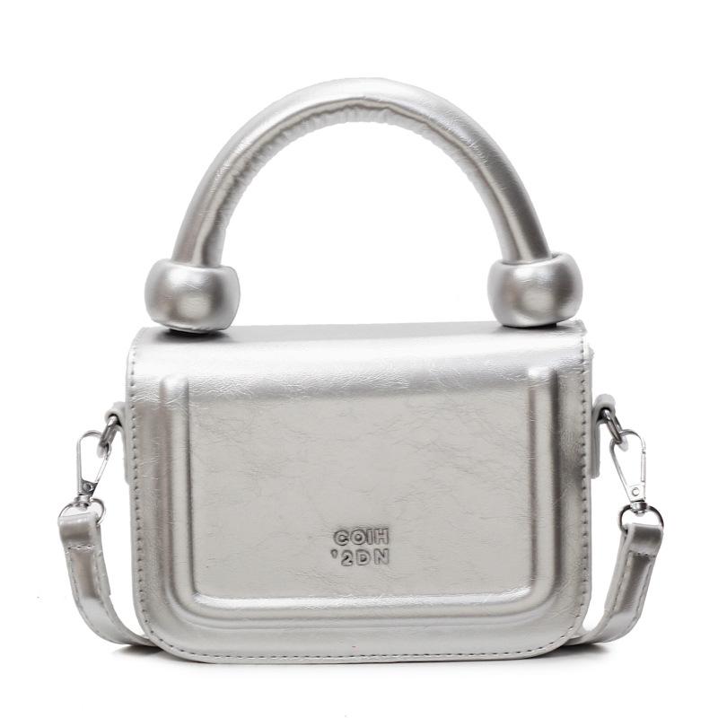 

Популярная корейская простая текстурная портативная маленькая квадратная сумка в стиле минимализм, женская модная универсальная повседневная сумка-мессенджер кремового цвета серебряный