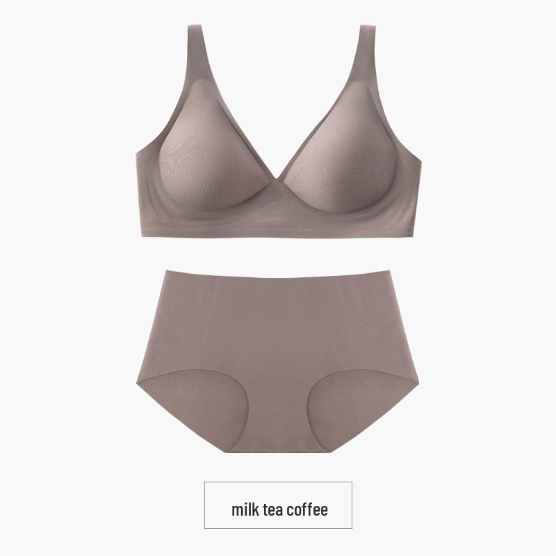French Nude Seamless Wireless Jelly Bra Set for Women: Small Bust Push-Up, Thin, Anti-Sagging, Shaping.