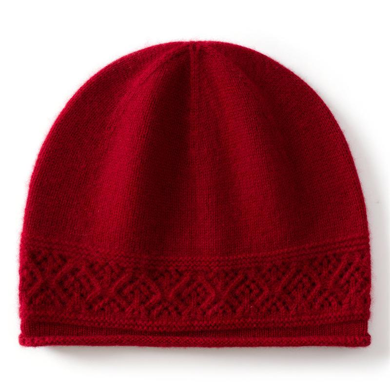 New Cashmere Blended Rolled Edge Hollow Warm Knitted Dome Cashmere Cap