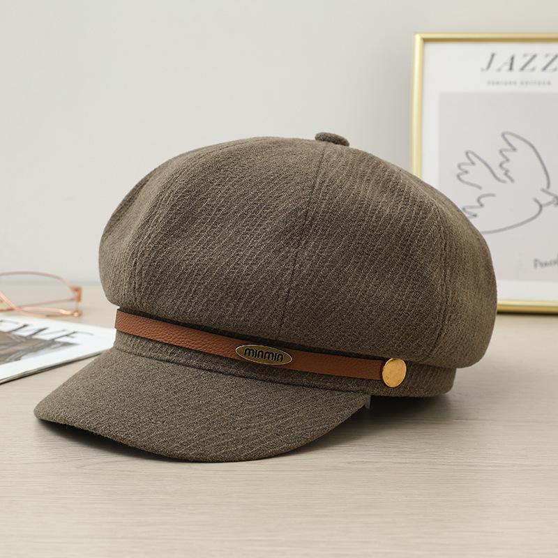 Flattening Cap Women, Beret Newsboy Hat for Small Face, British Style Autumn Winter Octagonal Hat