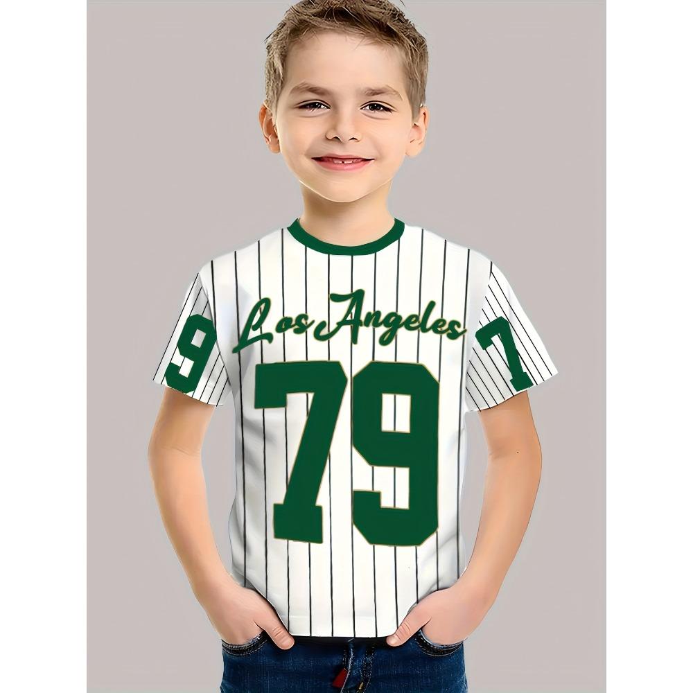 

Boys baseball T-shirt - Bold 79 printed striped sleeve design, summer outdoor sports shirt, breathable and comfortable casual style 140