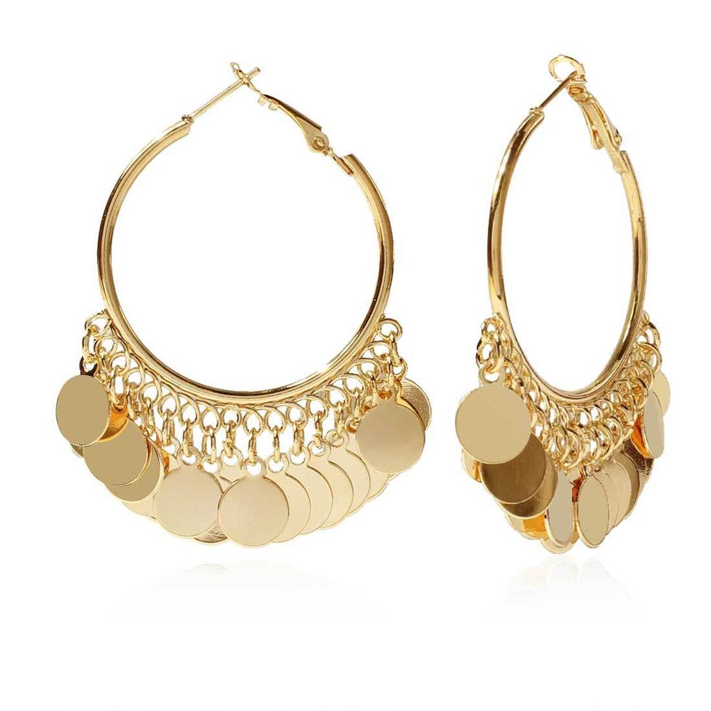 Exaggerated Metal Disc Fringed Earrings Geometric Gold Long Earrings