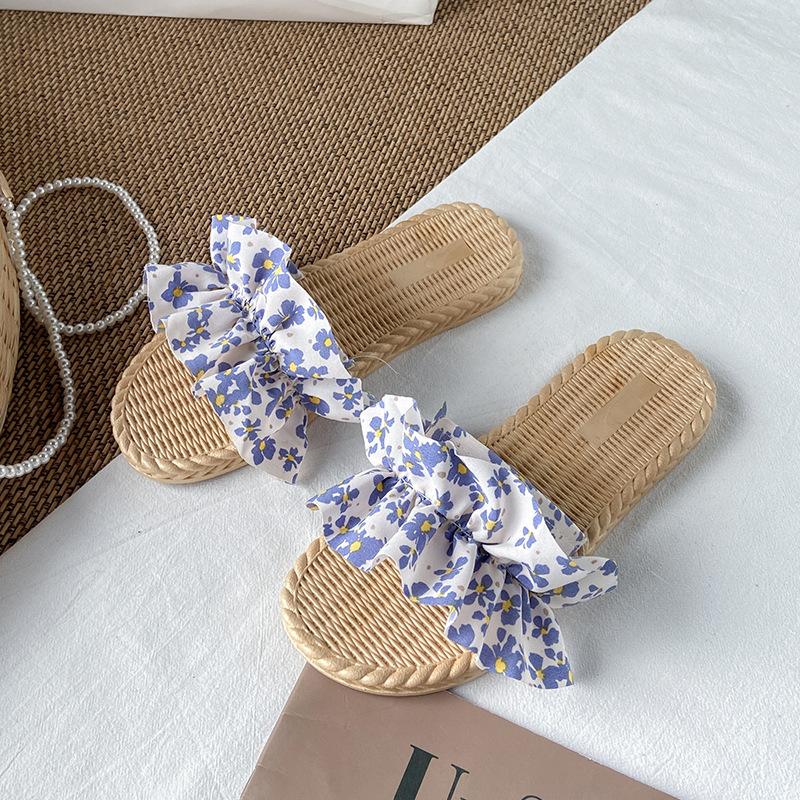 Women Summer Slippers Outer New Fashion Wild Net Red Ins Wind Flowers Holiday Beach Fairy Shoes Lightweight Non-slip Breathable