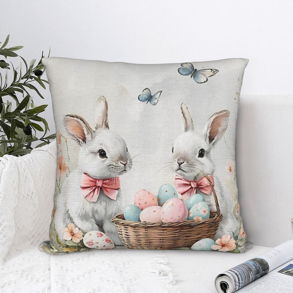 Spring Easter Bunny Eggs Square Pillow Covers Polyester Home Cushion Case Cute Decorative Pillow Cover