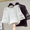 2022 sommer Bluse Frauen Koreanische Hohl Heraus Spitze Weiß Frauen Shirt Kurzarm Lose Shirts Solide Pullover Weibliche Tops 20603