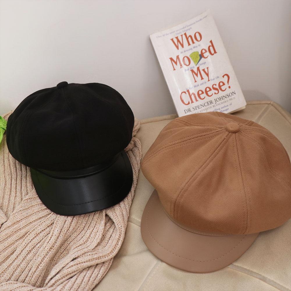 Casual Women's Beret Retro Style Painter Hat Fashion Pu Leather Beret  Girl