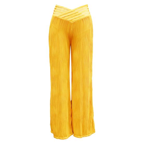 Calças Flare Plus Size para Mulheres V Crossover Cintura Alta Calças Boca de Sino Casuais Boho Jacquard