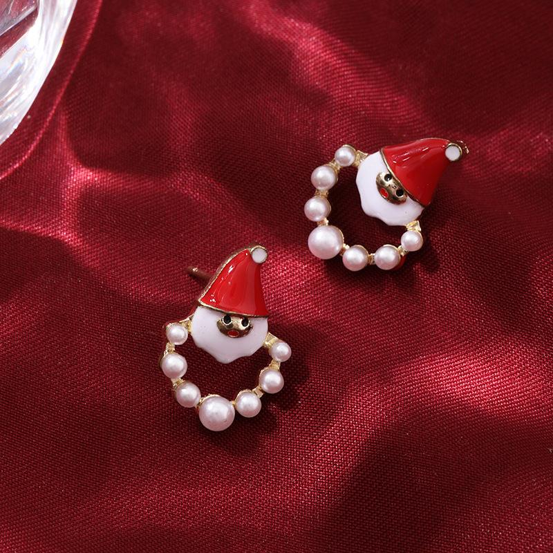 Christmas Santa Snowflake, Candy Cane, Bell, and Elk Earrings with Christmas Hat Design