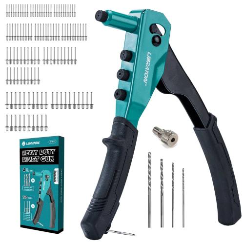 LIBRATON Hand Riveter Set, Includes 120 Blind Rivets, 4 Drill Bits, and 4 Toolless Nose Pieces, Riveting Tool Set
