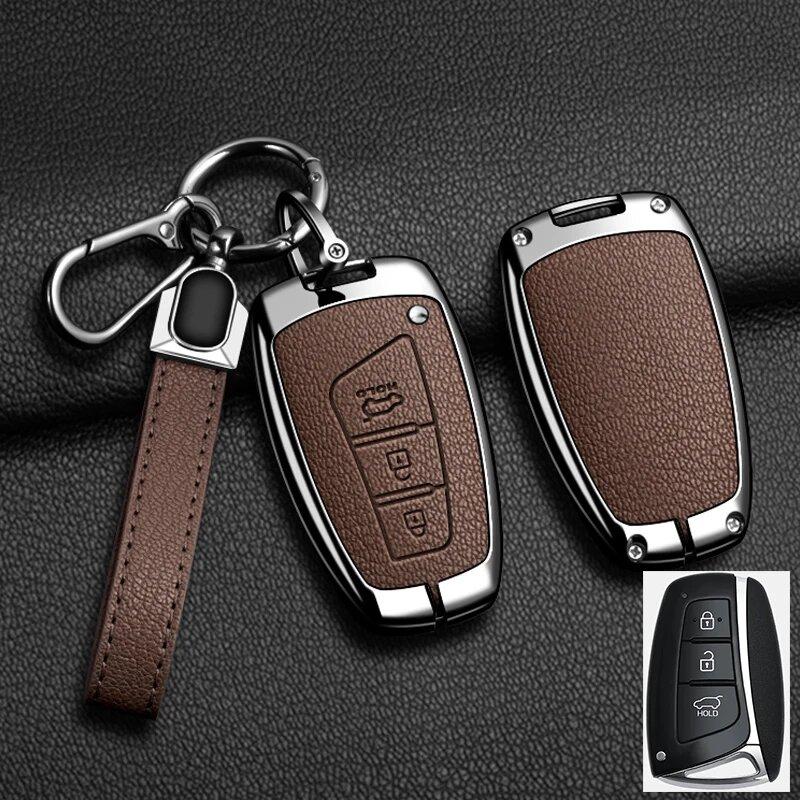 Zinklegierung Leder Auto Schlüsselhülle Hyundai Grand Santa Fe 3Dm Ix45 Ix35 Genesis Dh Grandeur Azera Hg Equus Schlüsselhülle