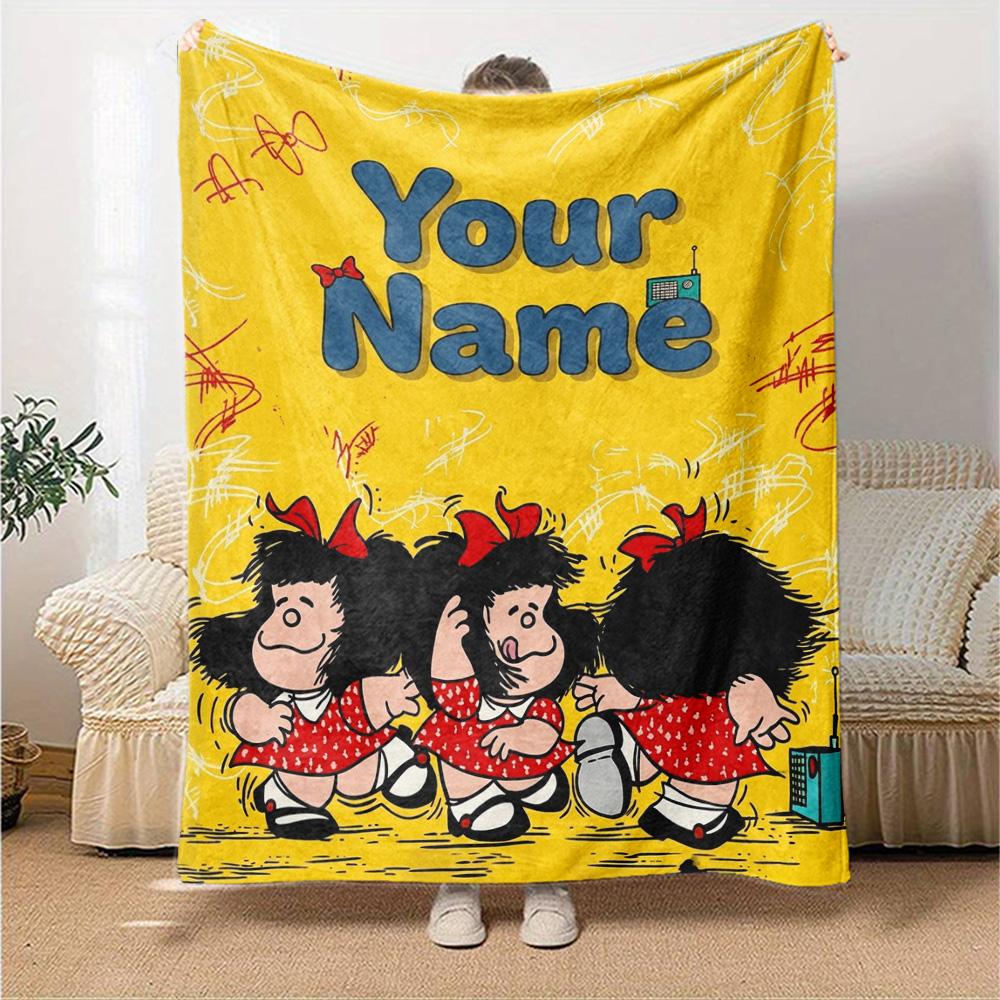 Name Custom Mafalda Print Flannel Blanket High Quality Warm Comfortable Cover for All Seasons Perfect for Gifts Home Decor