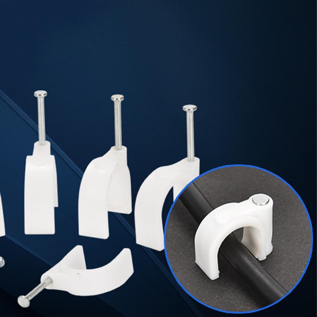 100Pcs Circle Cable Clip Wire Clamp 25mm PE with Steel Nail for Fixing Management