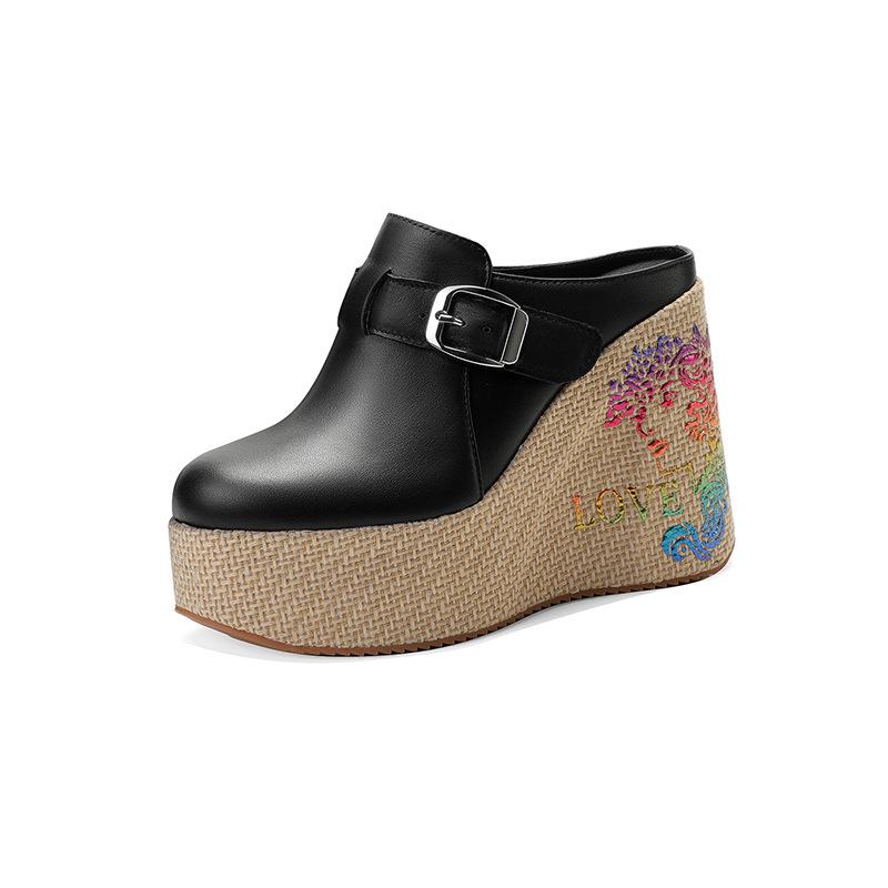 

11,5 см маленький мужчина увеличивает рост и выглядит худым, шлепанцы на супер высоком каблуке 2025 лето сумка голова танкетка кожаные полушлепанцы женские 39 чёрный