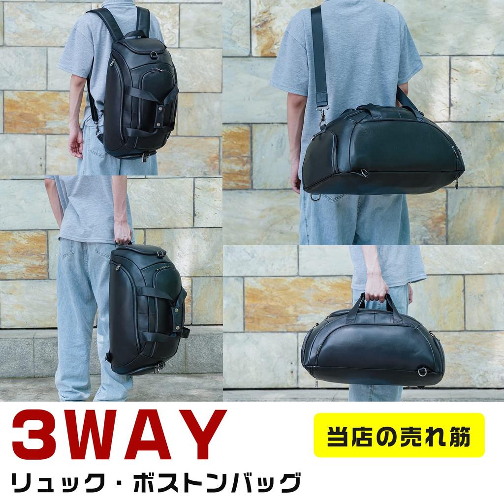 Miyabi Leder Boston Tasche mit Wasserdichtem Leder Duffel Groß Schuh Reise Fitnessstudio Golf Schwarz Herren 3-Wege Rucksack, Tasche, Kapazität, Stauraum, Handgepäck, Tasche,