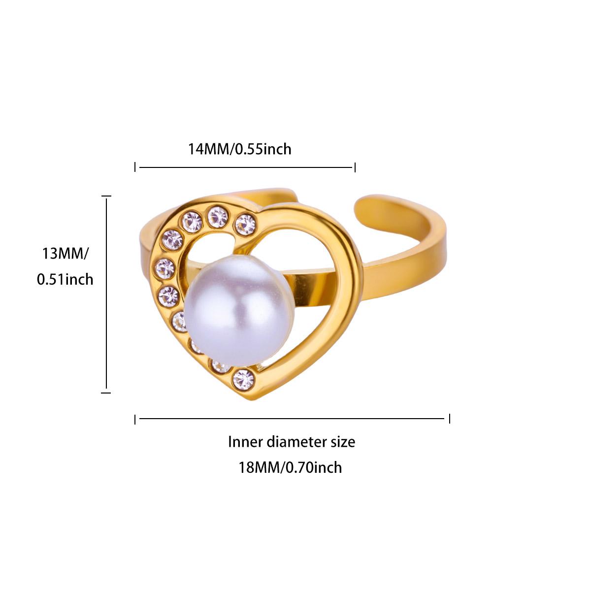 

Stainless Steel Heart Ring New Design Pearl Imitation Rings For Women Gold Color Hollow Heart Anillos Bague Christmas Jewelry